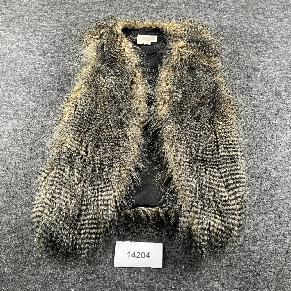 Forever 21 Contemporary Faux Fur Vest Women Small Brown Black Open Front Outdoor